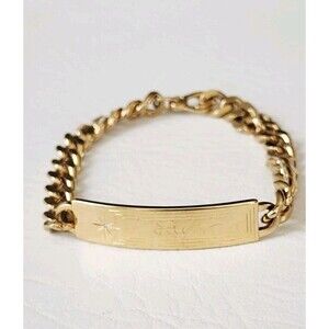 Vintage Speidel USA Gold Tone ID Bracelet 7” Cuban Link Engraved Name Jeff